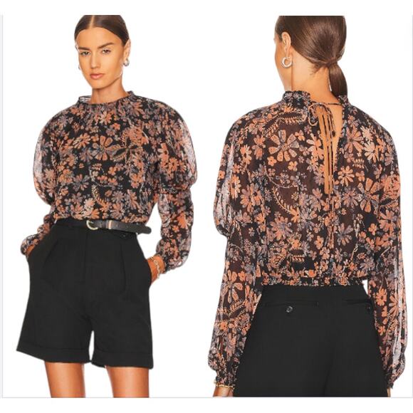 Free People Clarissa Printed Midnight Combo Top M Moody Fairygoth Smocked Boho - Picture 1 of 8